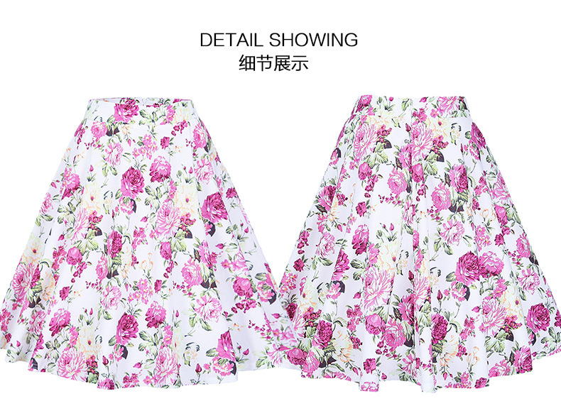 SZ60139-1  Vintage High Waist A-Line Rose Print Skirt